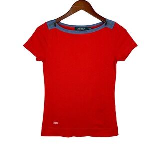 Lauren Ralph Lauren Red Short Sleeve Tee with Blue Trim